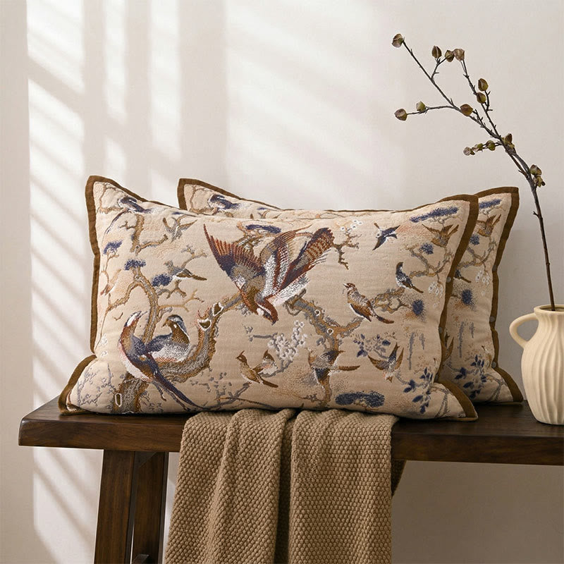 Kissenbezüge mit Paradiesvogel-Jacquardmuster (2 Stück) - Braun & Blau - 80 cm x 54 cm - image 0