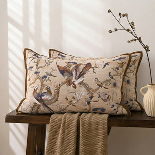 Kissenbezüge mit Paradiesvogel-Jacquardmuster (2 Stück) - Braun & Blau - 80 cm x 54 cm - image 0