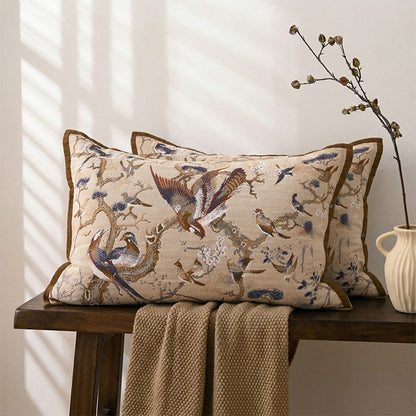 Kissenbezüge mit Paradiesvogel-Jacquardmuster (2 Stück) - Braun & Blau - 80 cm x 54 cm - image 0