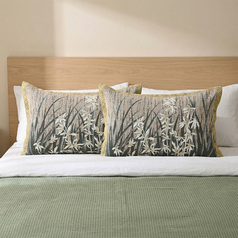 Kissenbezüge aus Baumwolle mit Orchideenmuster und Knöpfen (2 Stück) - Grün & Gelb - 80 cm x 54 cm - image 0
