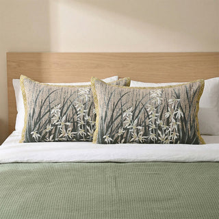 Kissenbezüge aus Baumwolle mit Orchideenmuster und Knöpfen (2 Stück) - Grün & Gelb - 80 cm x 54 cm - image 0
