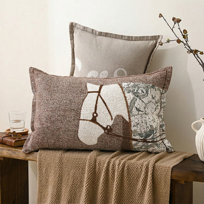 Kissenbezüge aus Baumwolle mit Pferde-Jacquard-Knopfmuster (2 Stück) - Braun & Beige - 80 cm x 54 cm - image 0