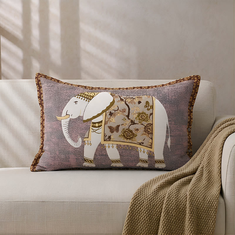 Kissenbezüge im Bohème-Stil mit Elefanten-Jacquardmuster (2 Stück) - Braun & Lila - 80 cm x 54 cm - image 0