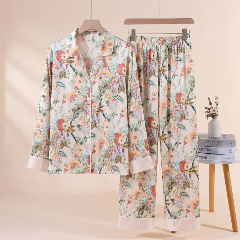 Pyjama-Set im tropischen Blumenstil - Beige - XL - image 0