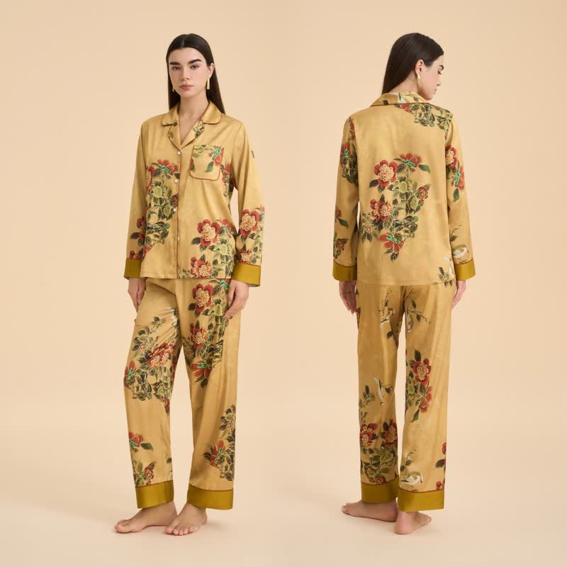 Luxuriöses Pyjama-Set mit Blumen- und grünen Blattmustern - image 1