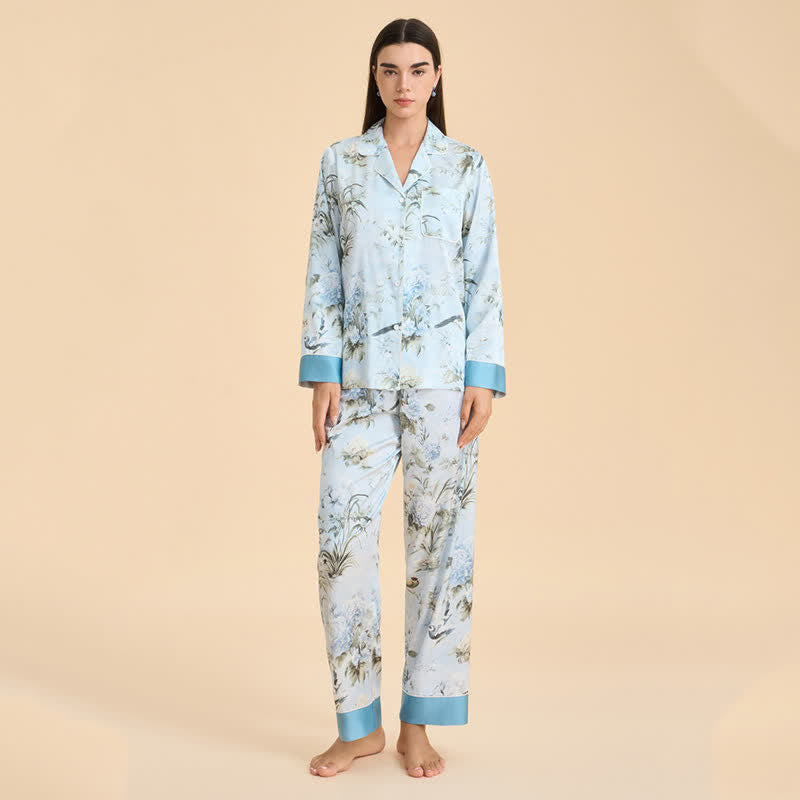 Elegantes Pyjama-Set mit Blumen- und Vogelmuster - image 2