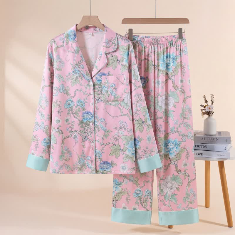 Künstlerisches blaues Pyjama-Set mit Blumenmuster - image 0