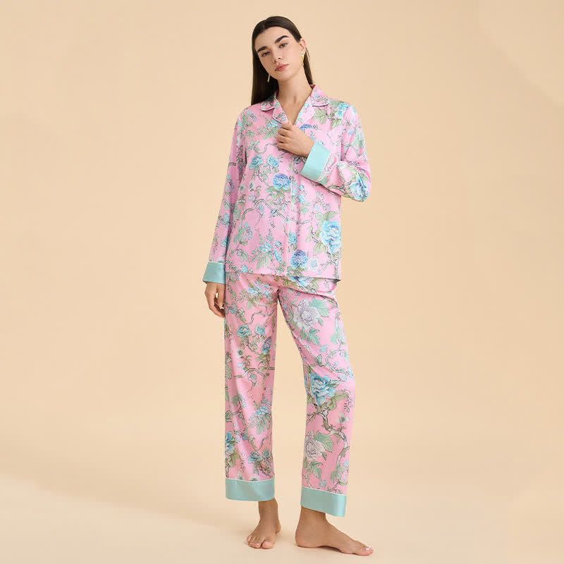 Künstlerisches blaues Pyjama-Set mit Blumenmuster - Rosa - XL - image 2