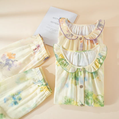 Pyjama-Set aus Baumwollgaze mit Blumenmuster und Rüschen - image 2