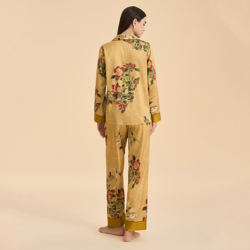 Luxuriöses Pyjama-Set mit Blumen- und grünen Blattmustern - image 6