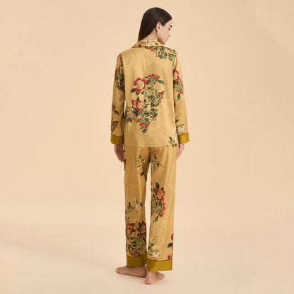 Luxuriöses Pyjama-Set mit Blumen- und grünen Blattmustern - image 6
