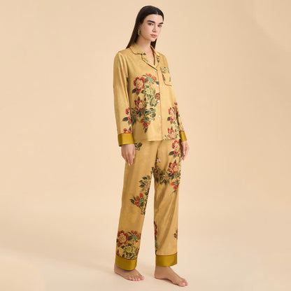 Luxuriöses Pyjama-Set mit Blumen- und grünen Blattmustern - image 5