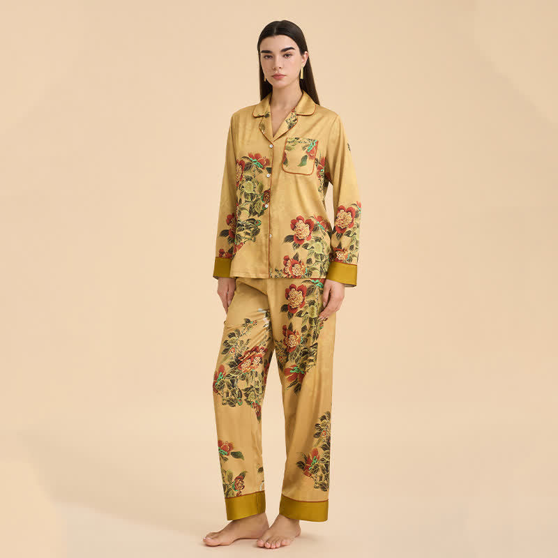 Luxuriöses Pyjama-Set mit Blumen- und grünen Blattmustern - image 2