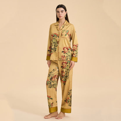 Luxuriöses Pyjama-Set mit Blumen- und grünen Blattmustern - image 2