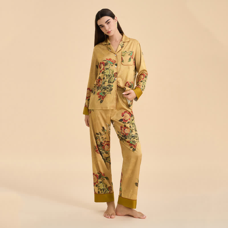 Luxuriöses Pyjama-Set mit Blumen- und grünen Blattmustern - image 3