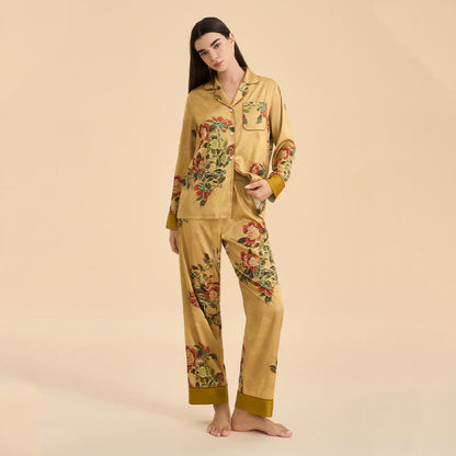 Luxuriöses Pyjama-Set mit Blumen- und grünen Blattmustern - image 3