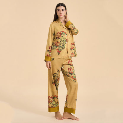 Luxuriöses Pyjama-Set mit Blumen- und grünen Blattmustern - image 4