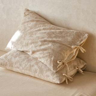 Kissenbezüge aus Baumwoll-Leinen mit floralem Schleifenmuster (2 Stück) - Hellbraun - 48 cm x 74 cm - image 0