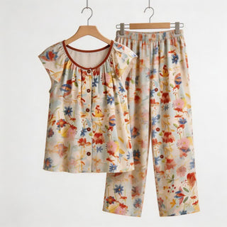 Loungewear-Set im rustikalen Stil mit Blumenmuster - Beige - XXL - image 0