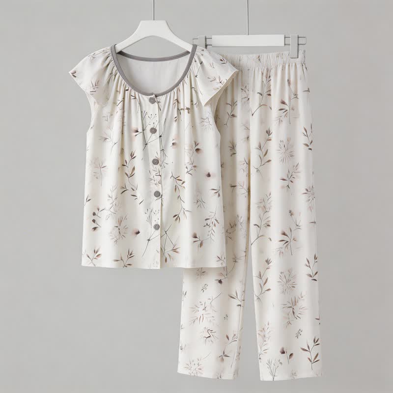 Elegantes Loungewear-Set mit Knopfleiste in Astform - Weiß - XXL - image 0