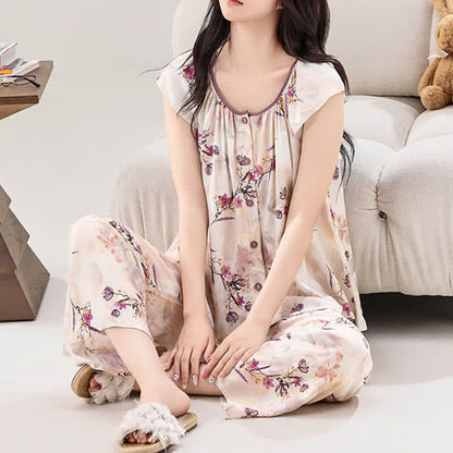 Loungewear-Set mit Knopfleiste in Pfirsichblüten-Optik - image 1