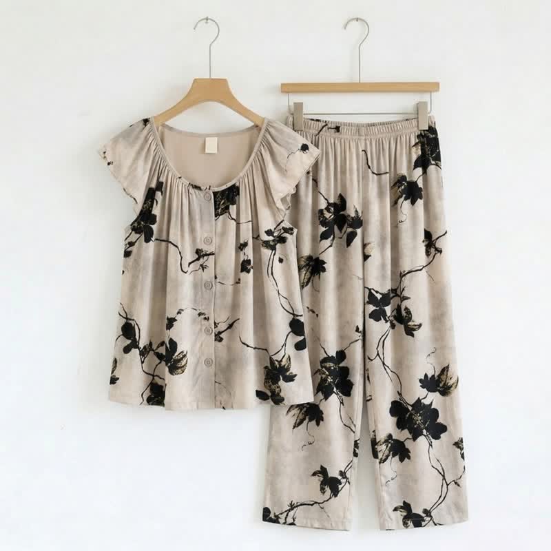 Elegantes Loungewear-Set im Tintenstil mit Blumenmuster - image 0