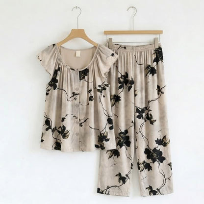 Elegantes Loungewear-Set im Tintenstil mit Blumenmuster - image 0