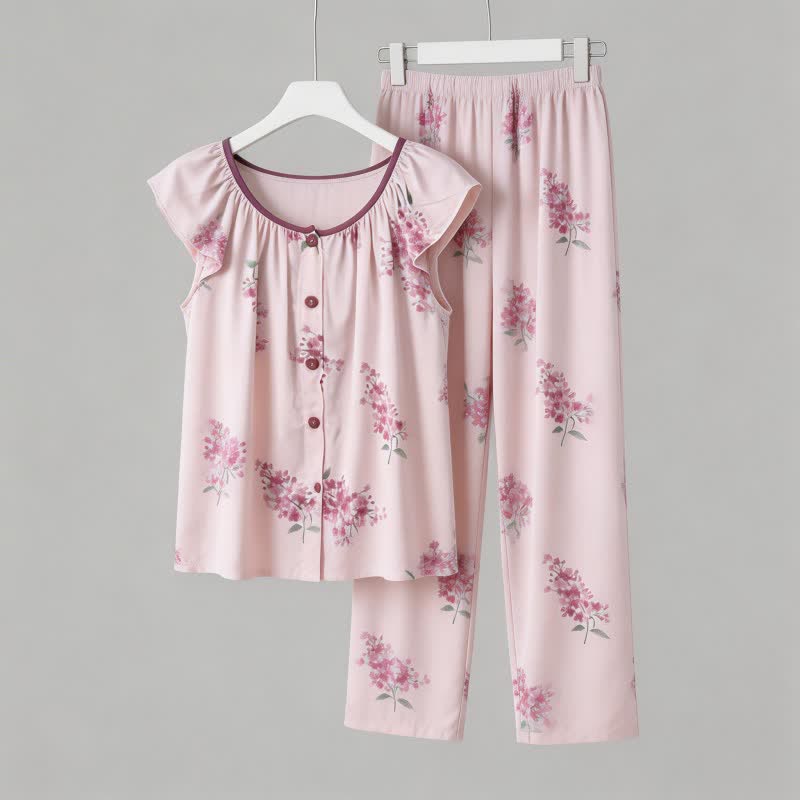 Pyjama mit Blumenmuster, flatternden Ärmeln und Knopfleiste - image 3