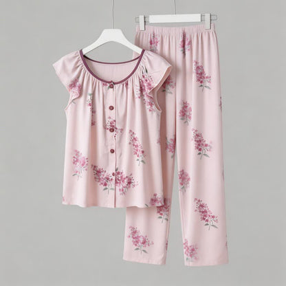Pyjama mit Blumenmuster, flatternden Ärmeln und Knopfleiste - image 3