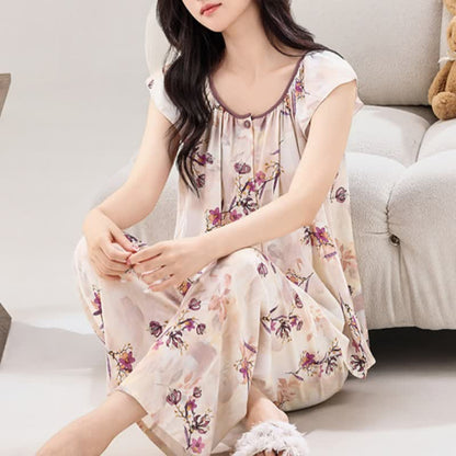 Loungewear-Set mit Knopfleiste in Pfirsichblüten-Optik - image 3