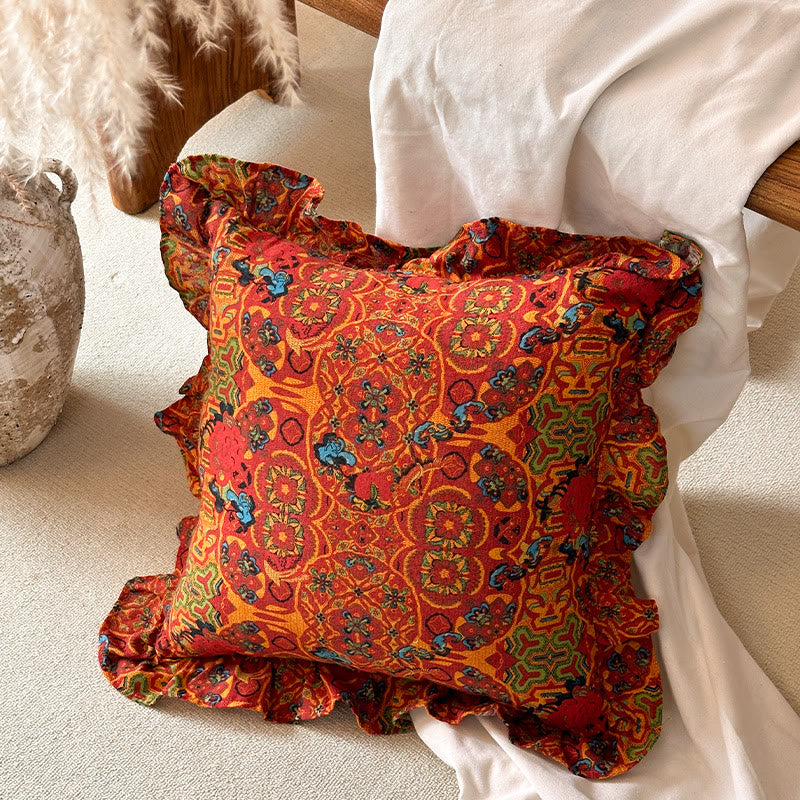 Marokkanisches Dekokissen mit geometrischen Rüschen - Orange - 45 cm x 45 cm - image 0
