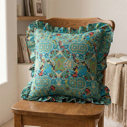 Marokkanisches Dekokissen mit geometrischen Rüschen - Blau - 45 cm x 45 cm - image 2