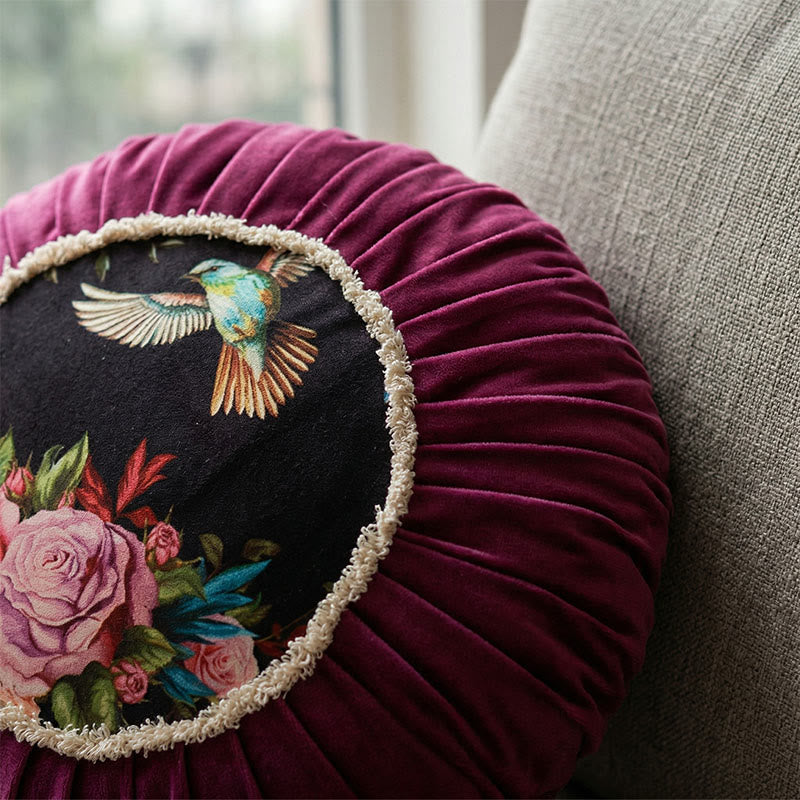 Rundes Dekokissen mit Vintage-Blumenmuster - image 1