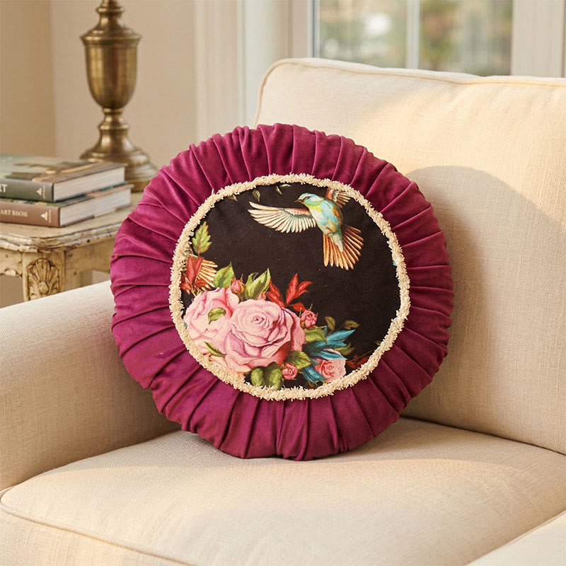 Rundes Dekokissen mit Vintage-Blumenmuster - Lila - 45 cm x 45 cm - image 0