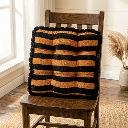 Quadratisches Dekokissen aus gestreiftem Chenille - Schwarz & Orange - 45 cm x 45 cm - image 0