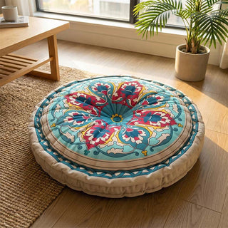 Mandala-Kissen im Bohemian-Stil mit Schneelotus-Motiv - Grün & Blau - 45 cm x 45 cm x 8 cm - image 0