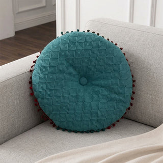 Rundes, handgenähtes Dekokissen mit Knöpfen - Blau - 40 cm x 40 cm - image 0