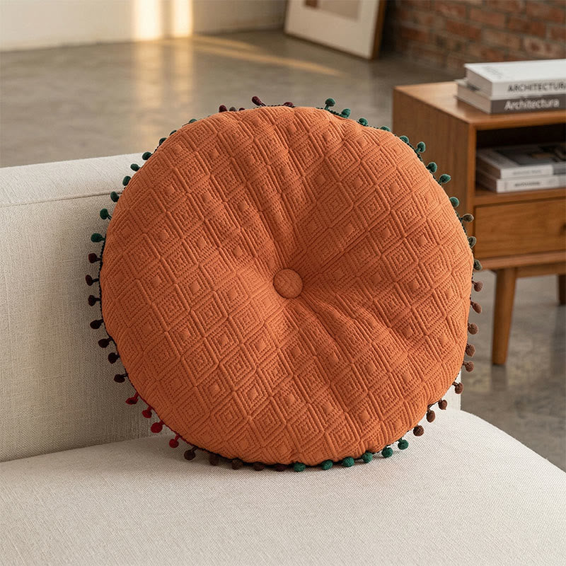 Rundes, handgenähtes Dekokissen mit Knöpfen - Orange - 40 cm x 40 cm - image 3
