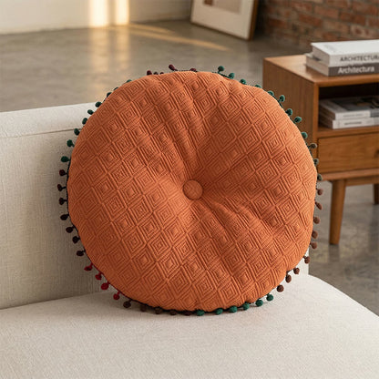 Rundes, handgenähtes Dekokissen mit Knöpfen - Orange - 40 cm x 40 cm - image 3