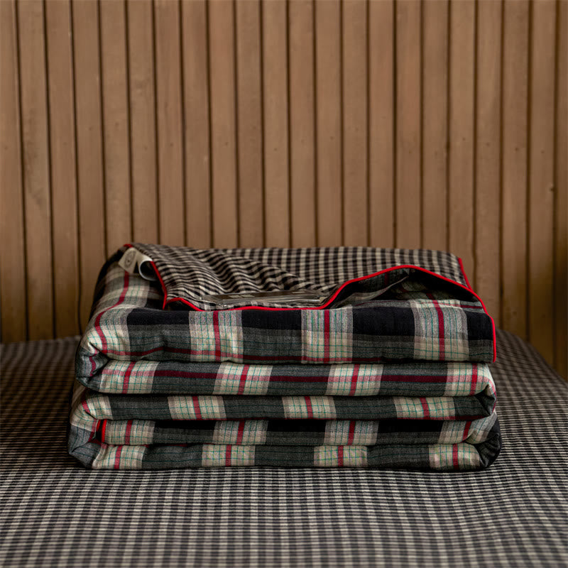 Einfaches kariertes Steppdecken-Set aus reiner Baumwolle - image 1