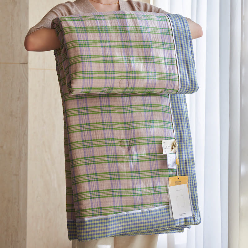 Vichy-Karo-Steppdecken-Set aus reiner Baumwolle - Gelb & Lila - Quilts - König - image 19