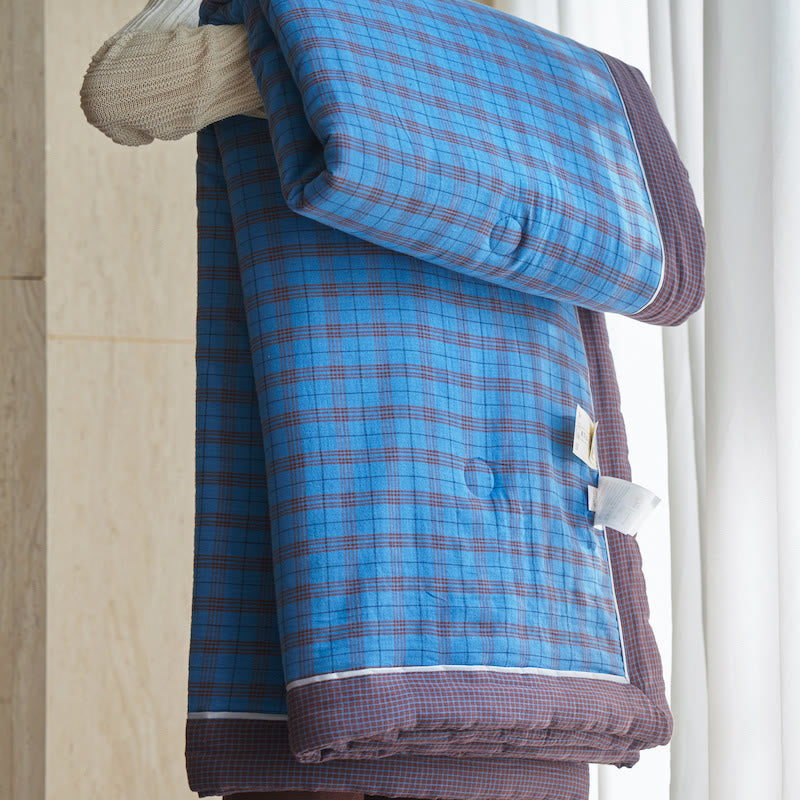 Vichy-Karo-Steppdecken-Set aus reiner Baumwolle - Dunkelblau - Quilts - König - image 11