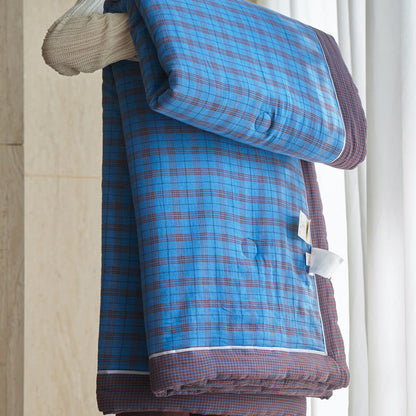 Vichy-Karo-Steppdecken-Set aus reiner Baumwolle - Dunkelblau - Quilts - König - image 11