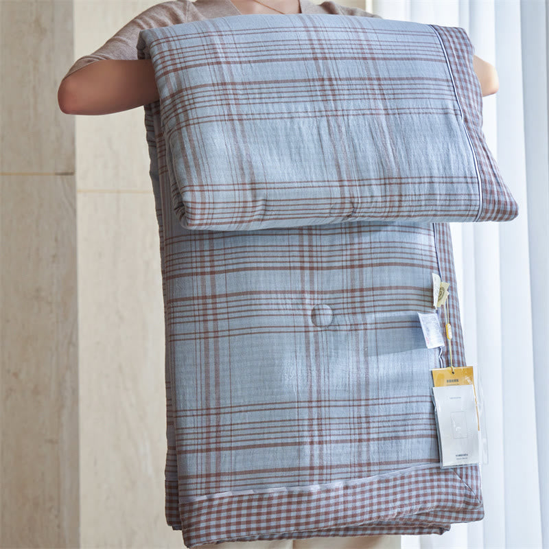 Vichy-Karo-Steppdecken-Set aus reiner Baumwolle - Hellblau - Quilts - König - image 17