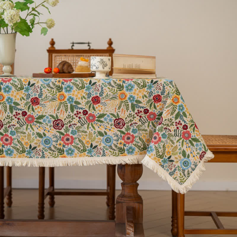 Tischdecke aus Baumwoll-Leinen-Jacquard mit Blumenmuster - 140cm x 300cm - image 0