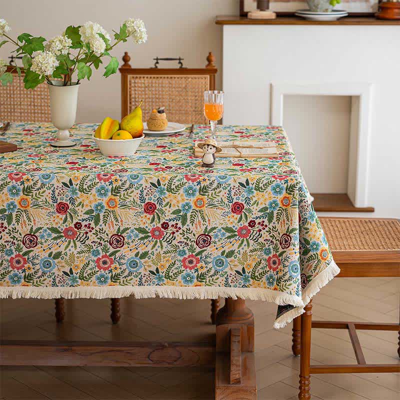 Tischdecke aus Baumwoll-Leinen-Jacquard mit Blumenmuster - image 1