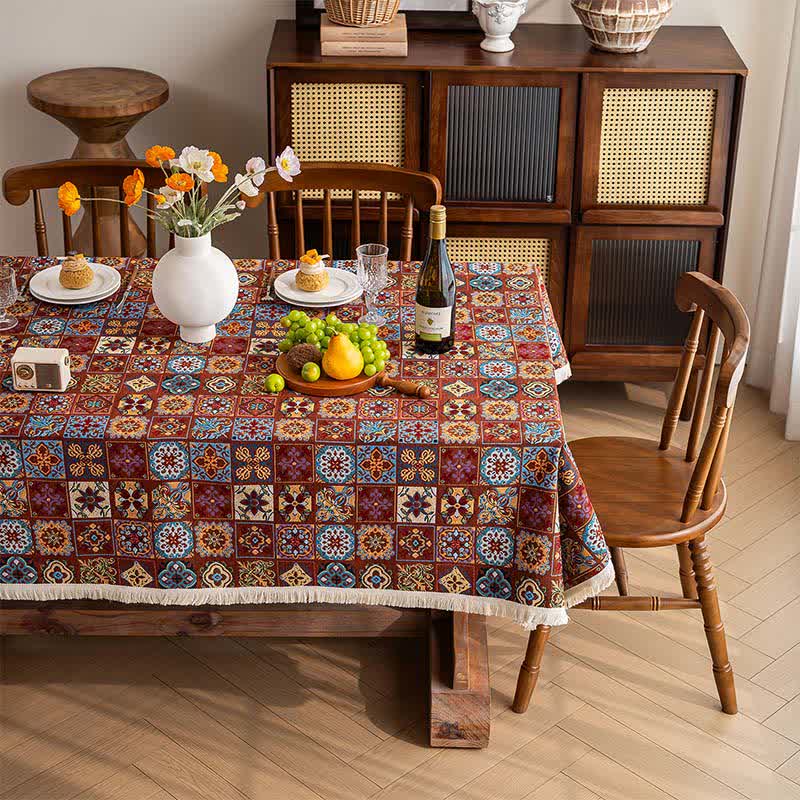 Tischdecke im Bohemian Retro Ethnic Tile Jacquard-Stil - image 1