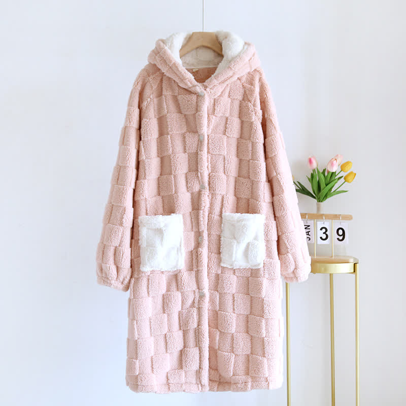 Partner-Bademantel aus Flanell mit Kapuze und Karomuster - Rosa - Frauen: L - image 3