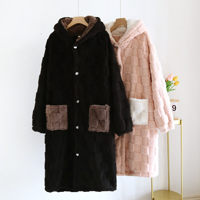 Partner-Bademantel aus Flanell mit Kapuze und Karomuster - image 1