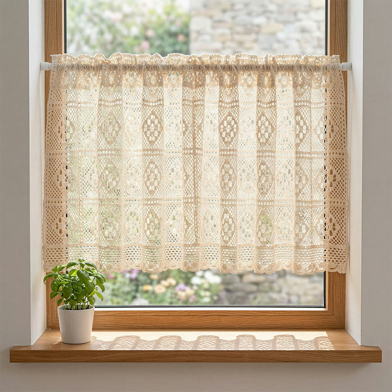 Beige quadratische Häkel-Stufenvorhang - image 1